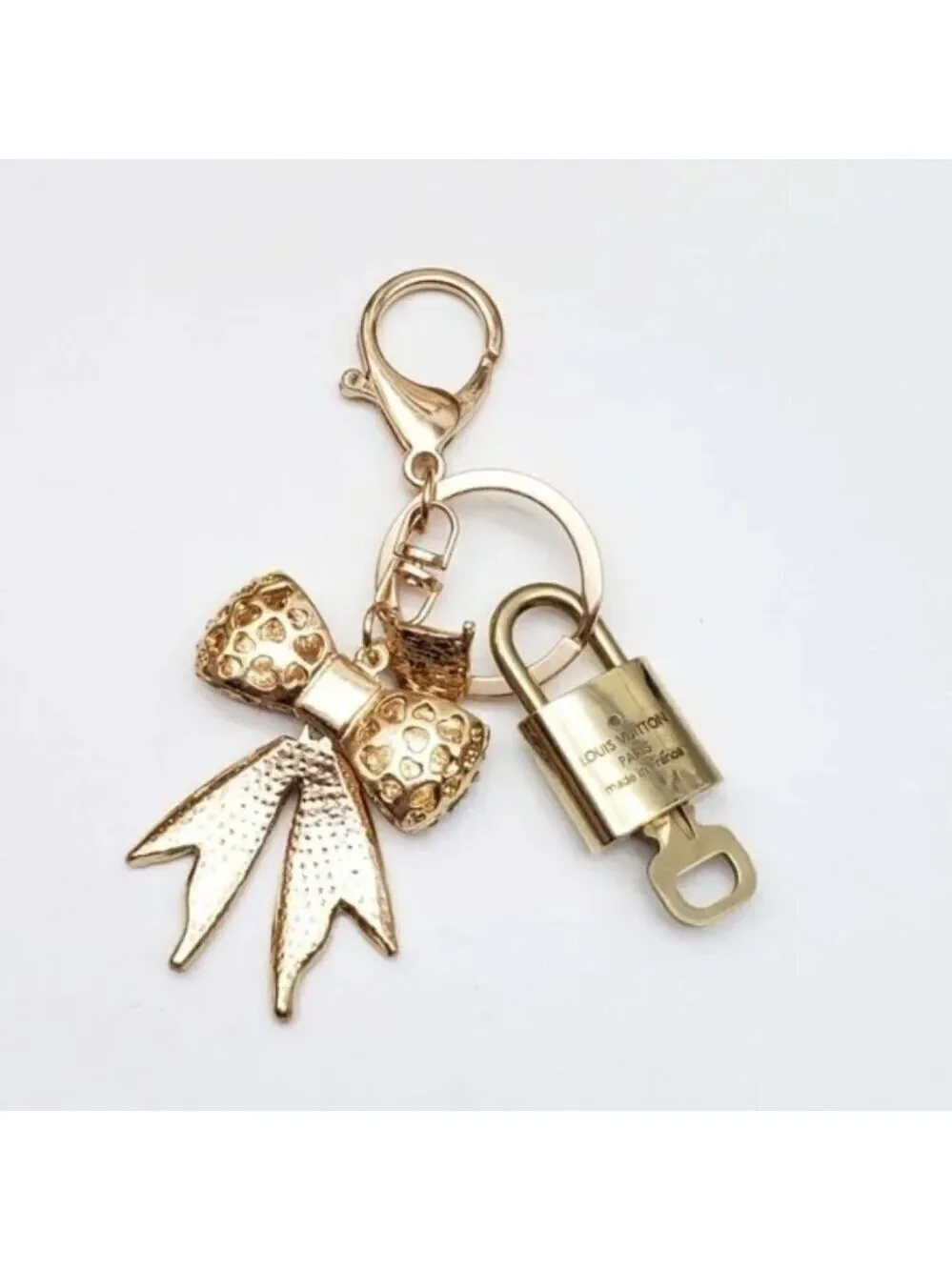 Louis Vuitton Gold Padlock Key 🔒 Authentic LV Charm + Unbranded Ribbon Keychain